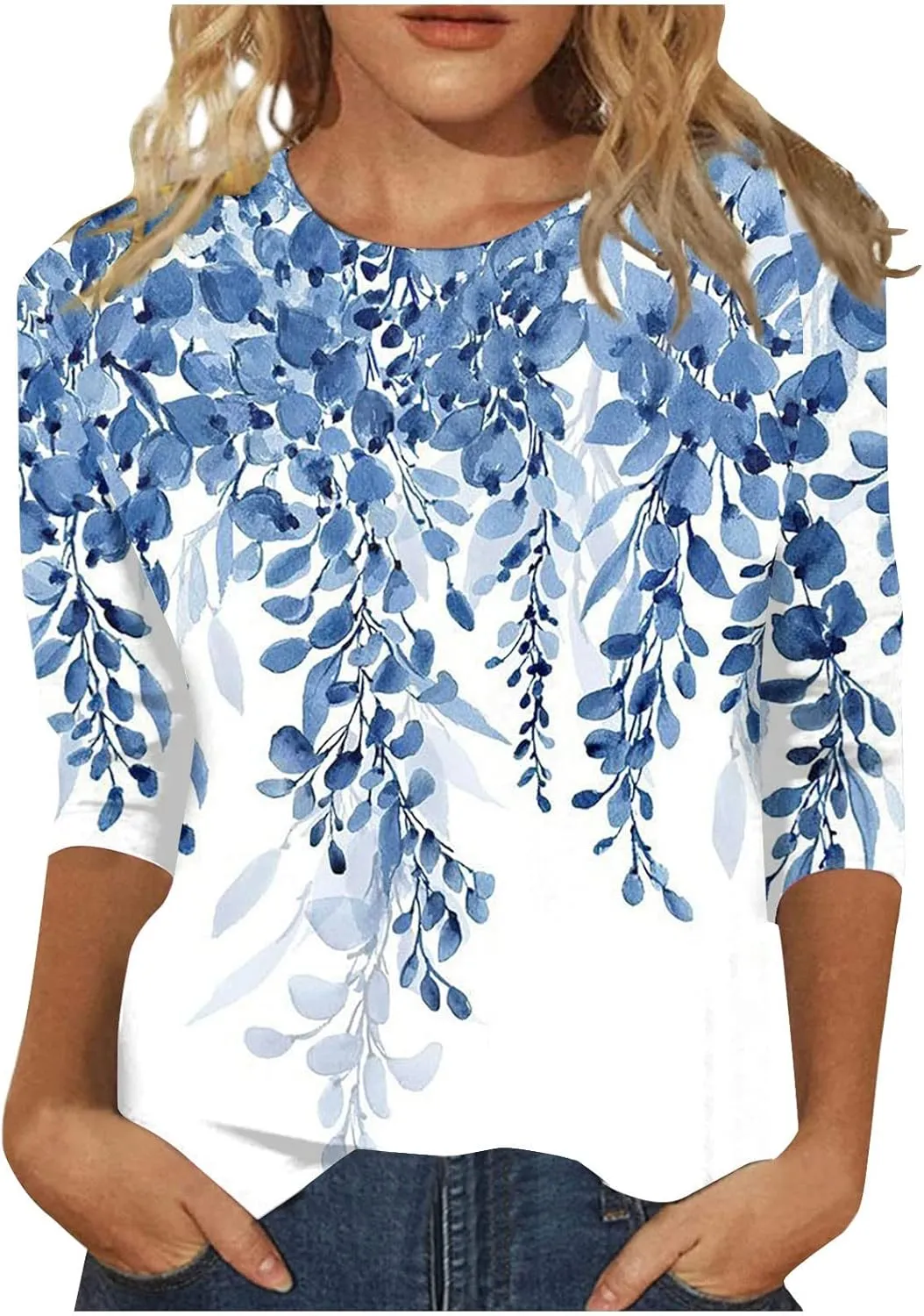 3/4 Length Sleeve Womens Tops Women's Casual Round Neck Tunic Tops Basic Tees Blouses Loose Fit Business Work Tee 2025 Summer