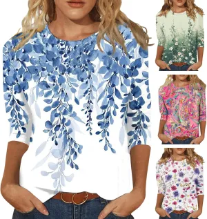 3/4 Length Sleeve Womens Tops Women's Casual Round Neck Tunic Tops Basic Tees Blouses Loose Fit Business Work Tee 2025 Summer