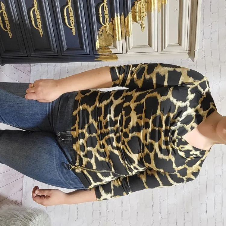 Abstract Animal Print Scoop Neck Blouse