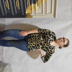Abstract Animal Print Scoop Neck Blouse