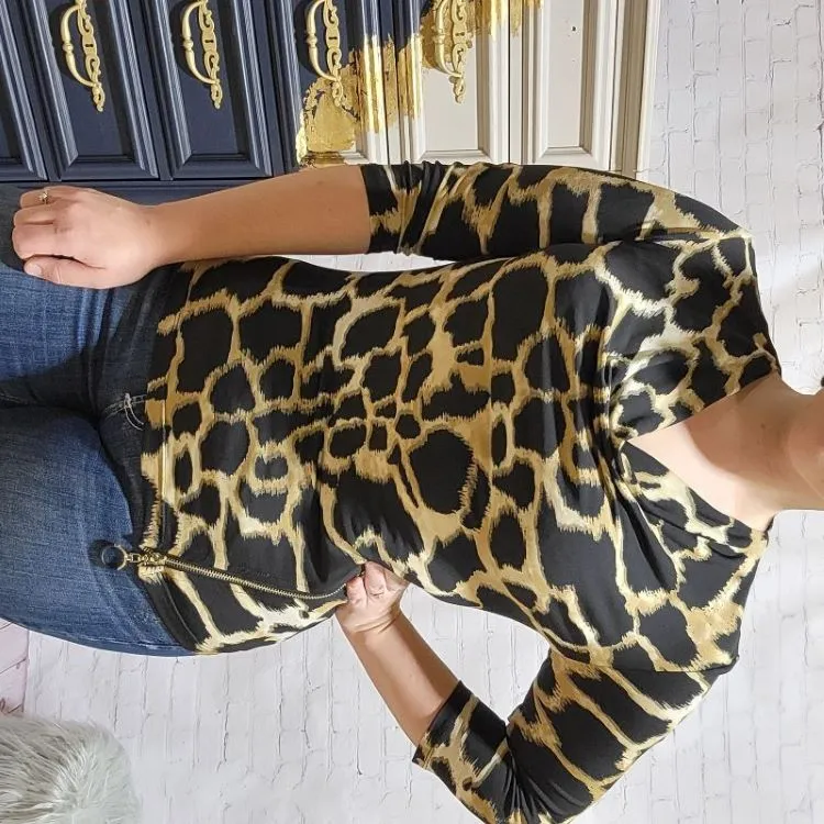 Abstract Animal Print Scoop Neck Blouse