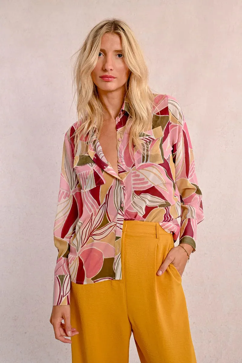 Abstract Leaf Blouse in Pink