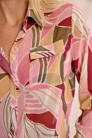 Abstract Leaf Blouse in Pink