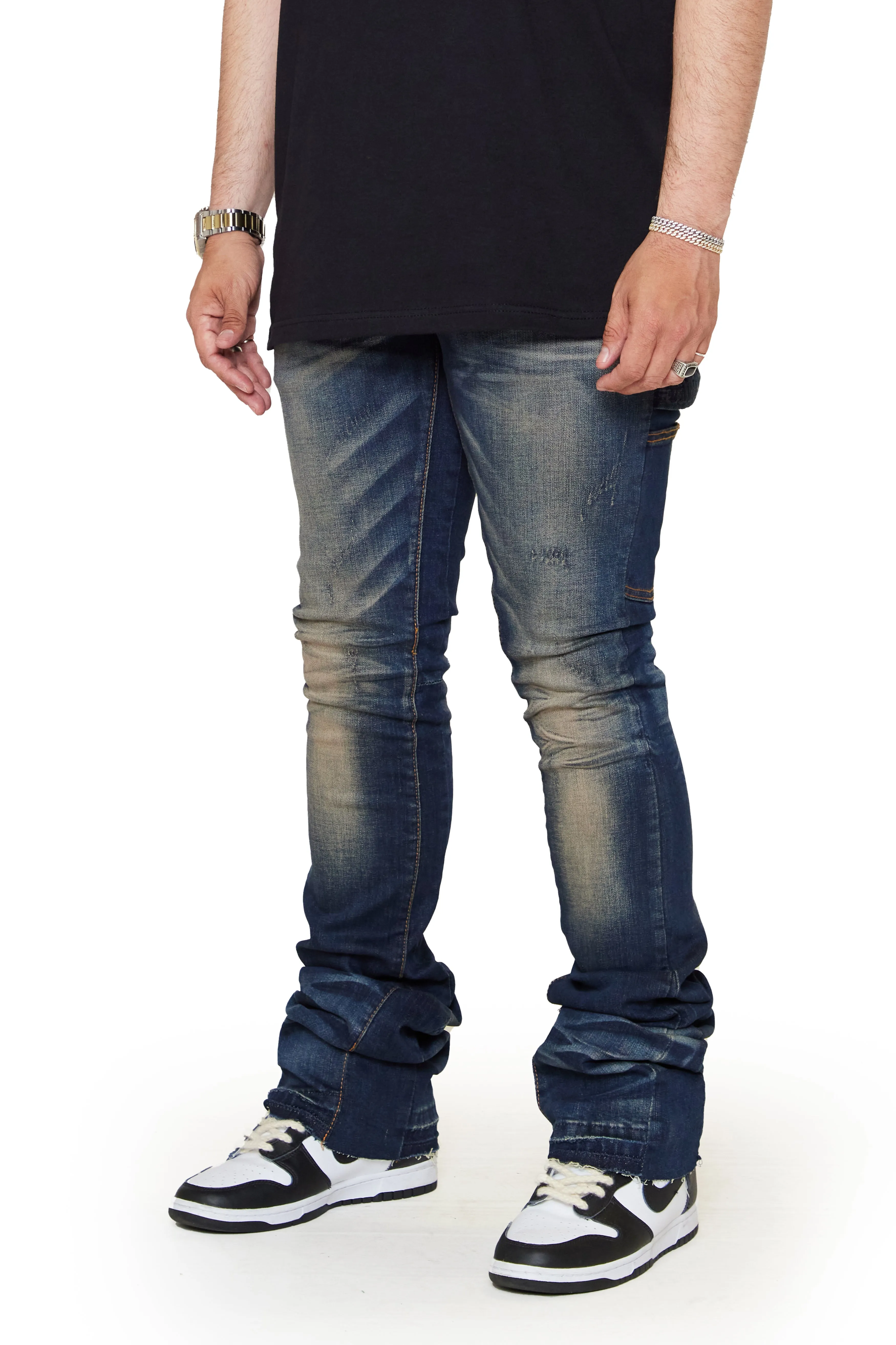 “ACHILLES” DK.VINTAGE SUPER STACKED FLARE JEAN