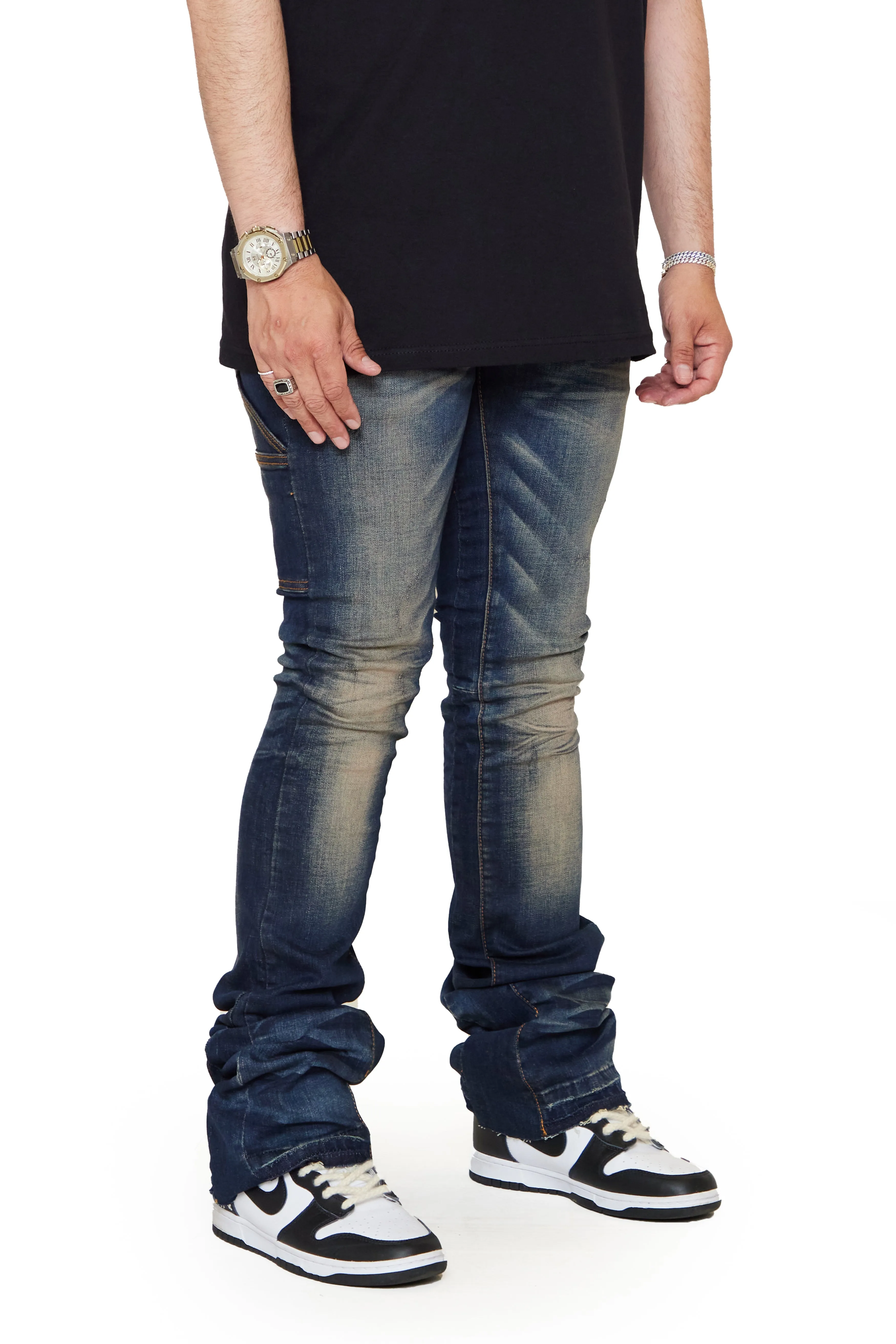 “ACHILLES” DK.VINTAGE SUPER STACKED FLARE JEAN