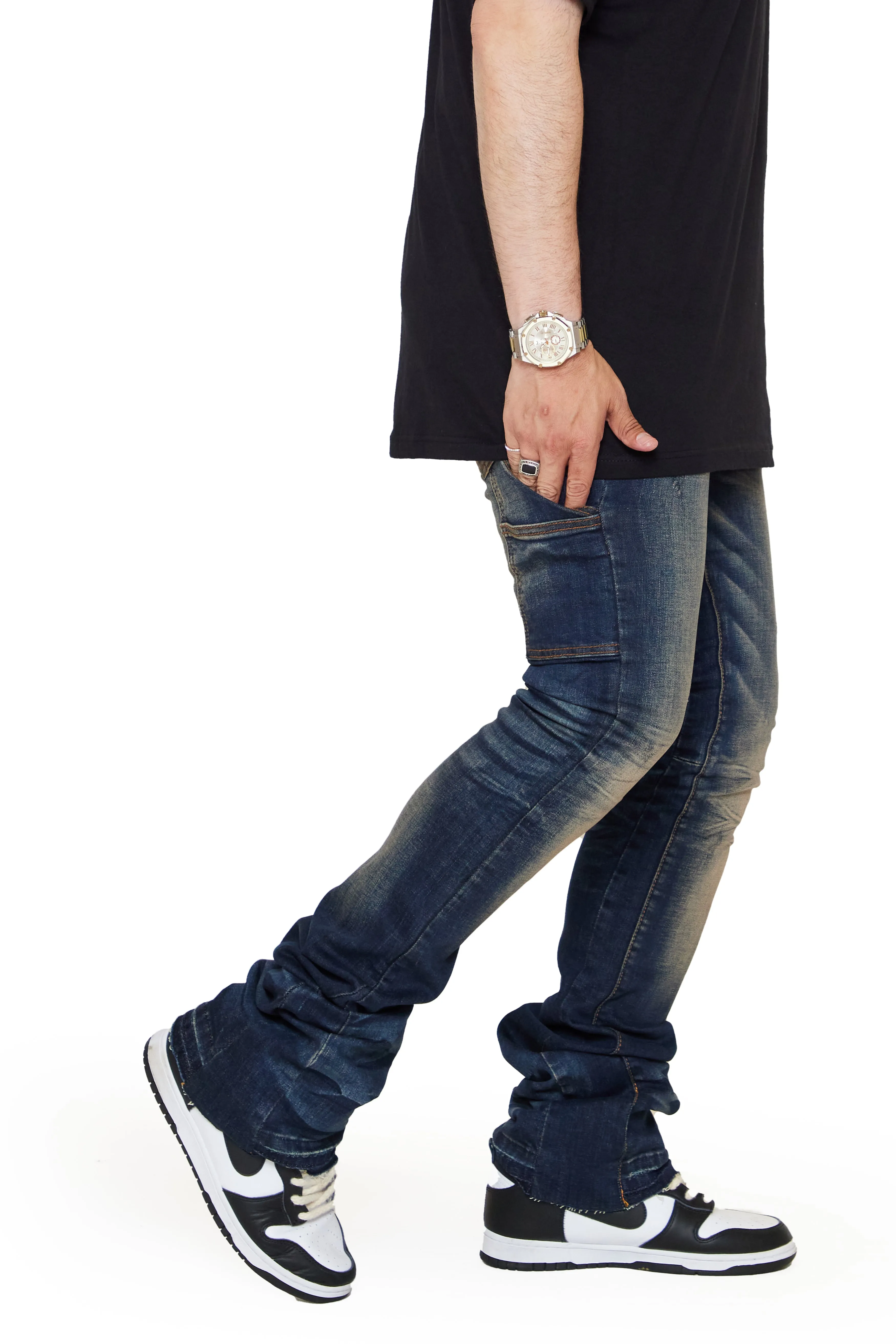 “ACHILLES” DK.VINTAGE SUPER STACKED FLARE JEAN