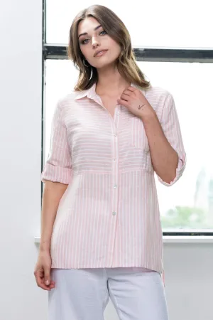 Alison Sheri A41063 Pink Stripe Linen Shirt
