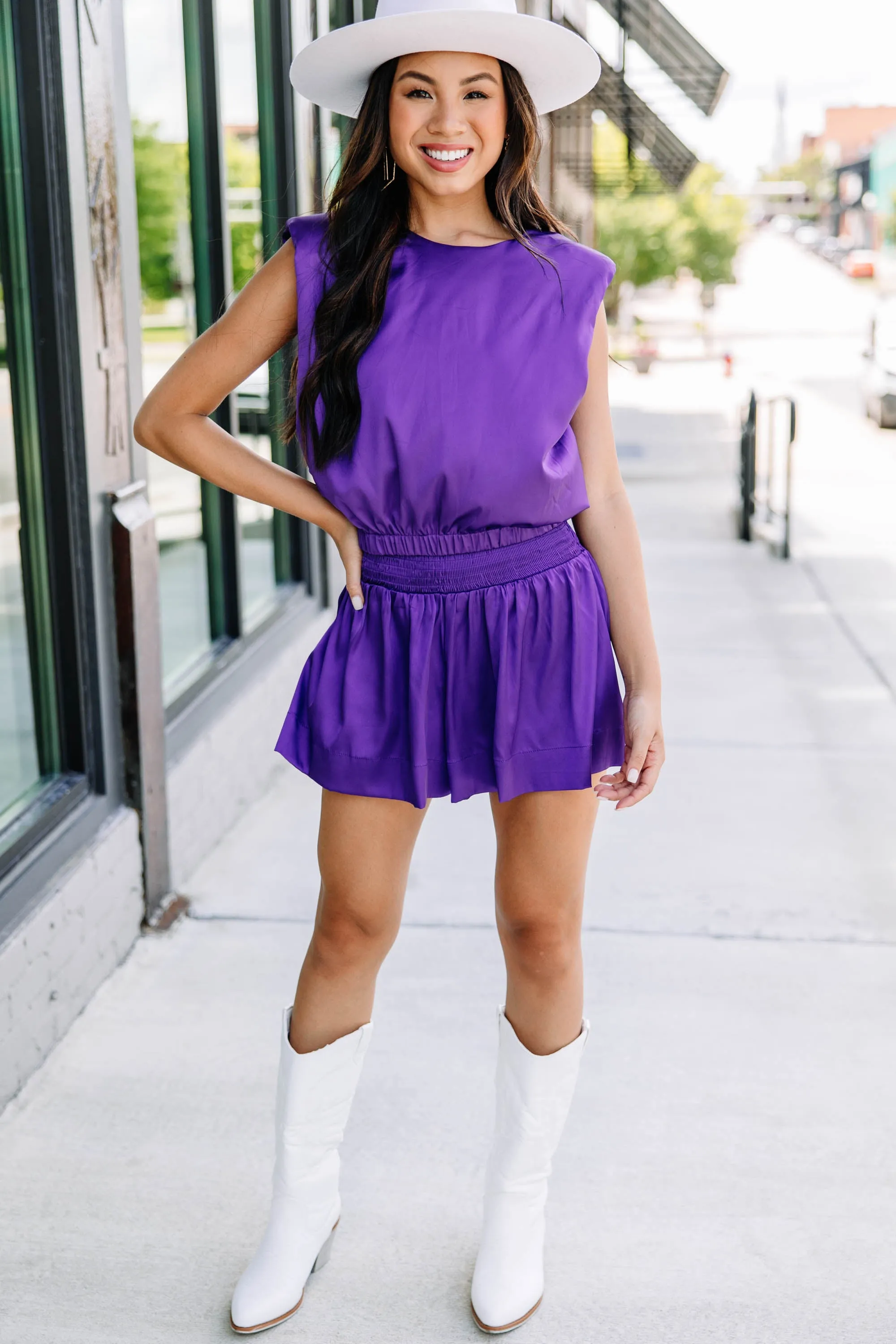 Always On Time Purple Satin Tank