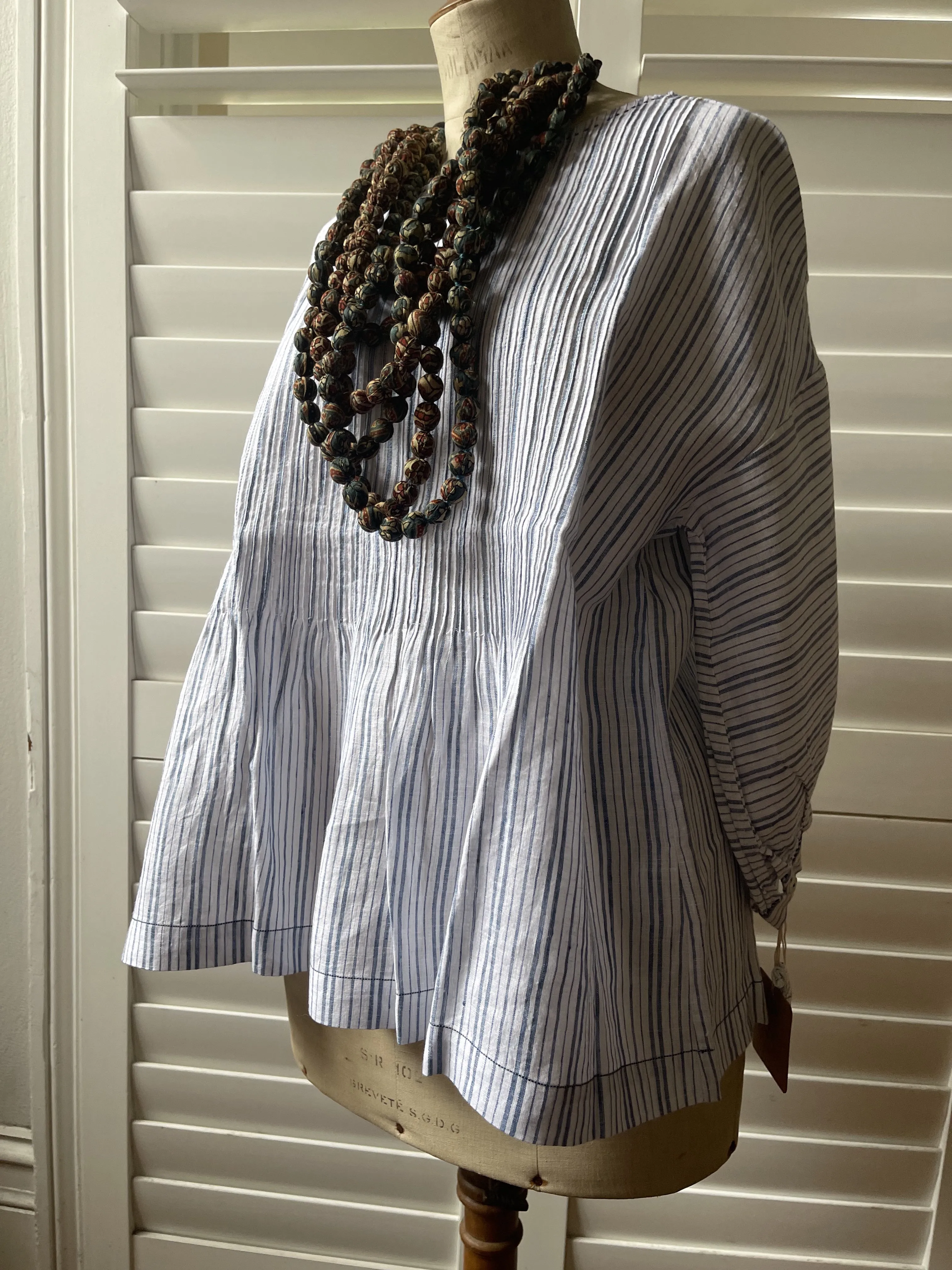 Anisha LINEN Pintuck TOP - French Stripes