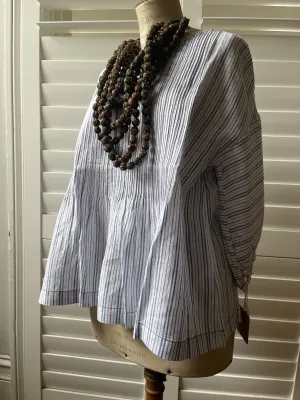 Anisha LINEN Pintuck TOP - French Stripes