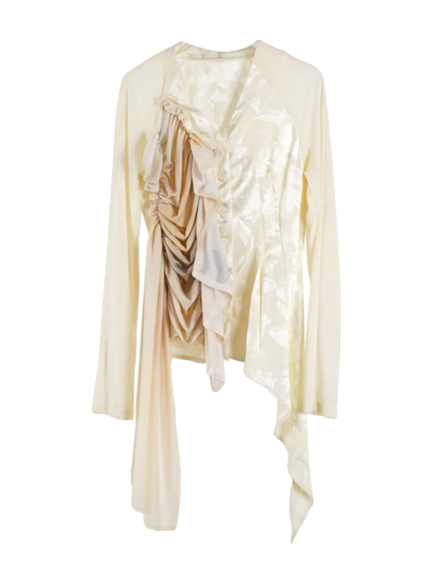 Asymmetry Frill Stitch V-Neck Flowing Top