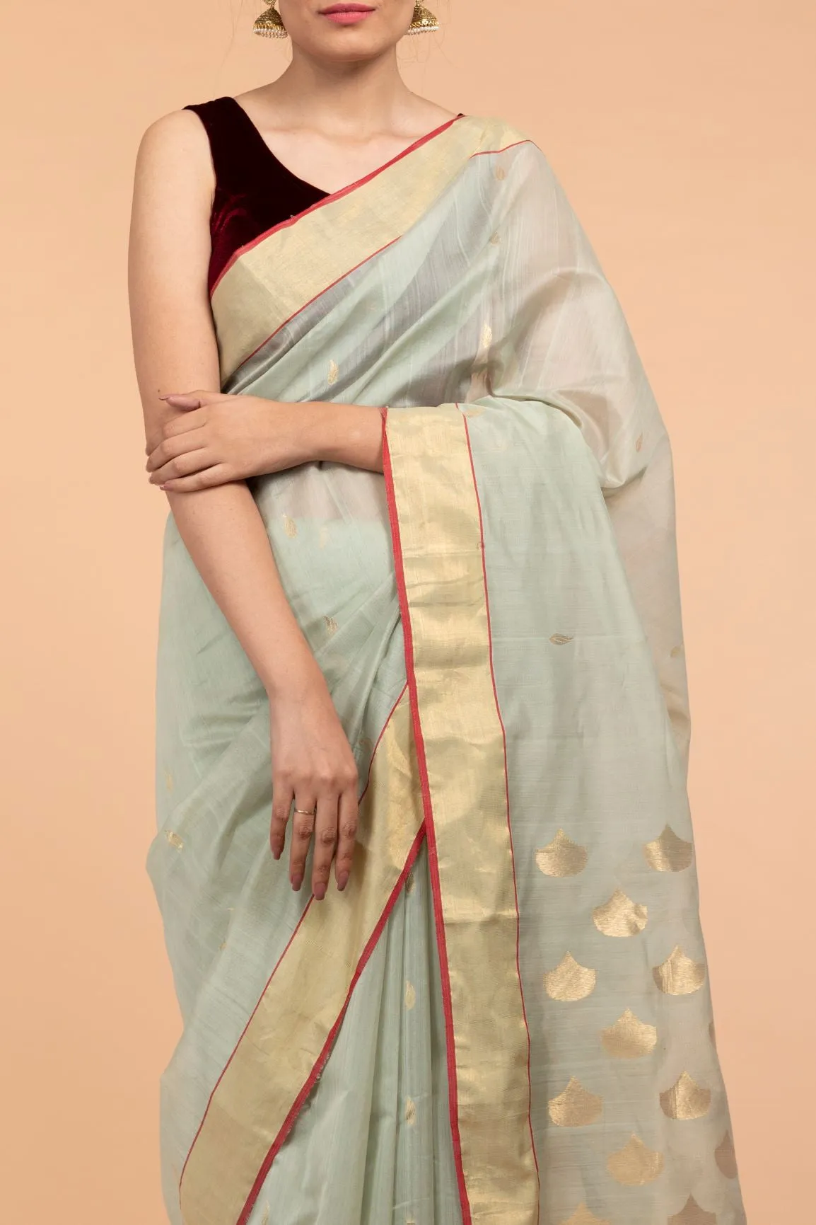 Avocado Green Chanderi Handloom Saree