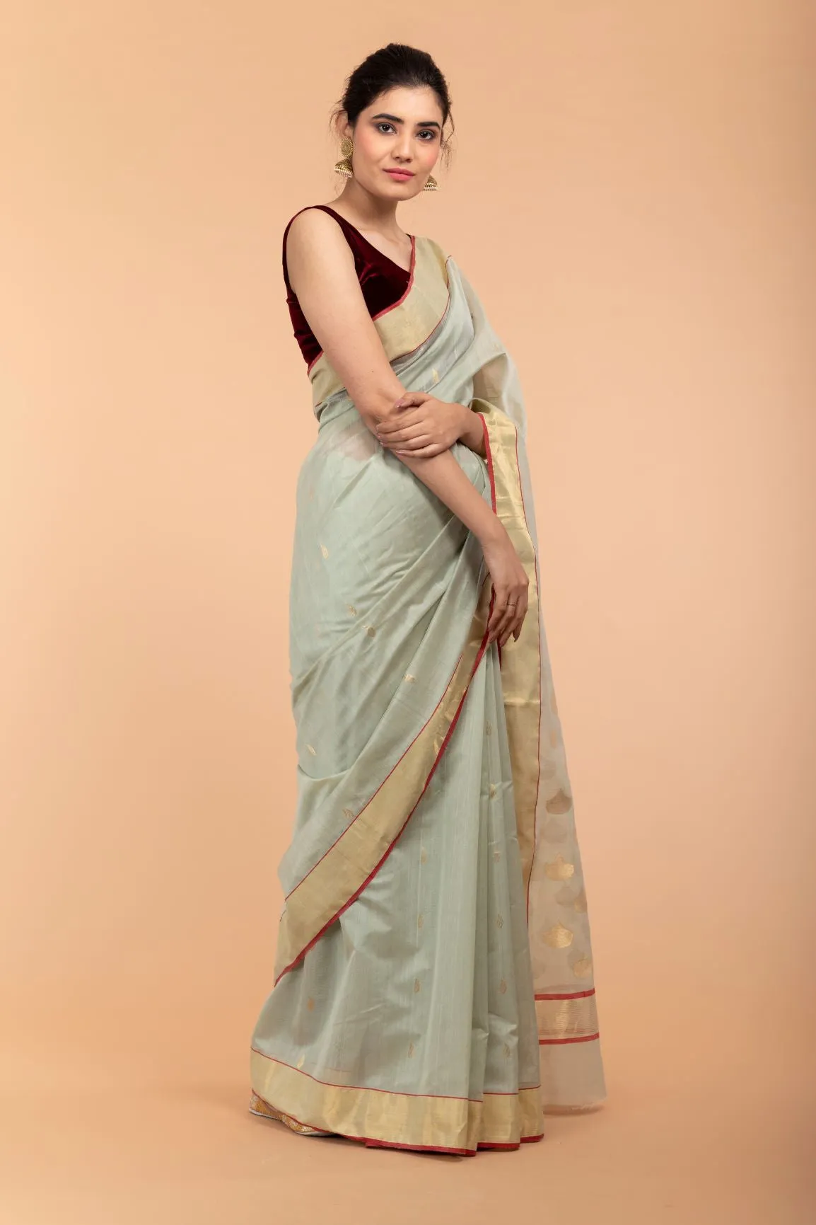 Avocado Green Chanderi Handloom Saree