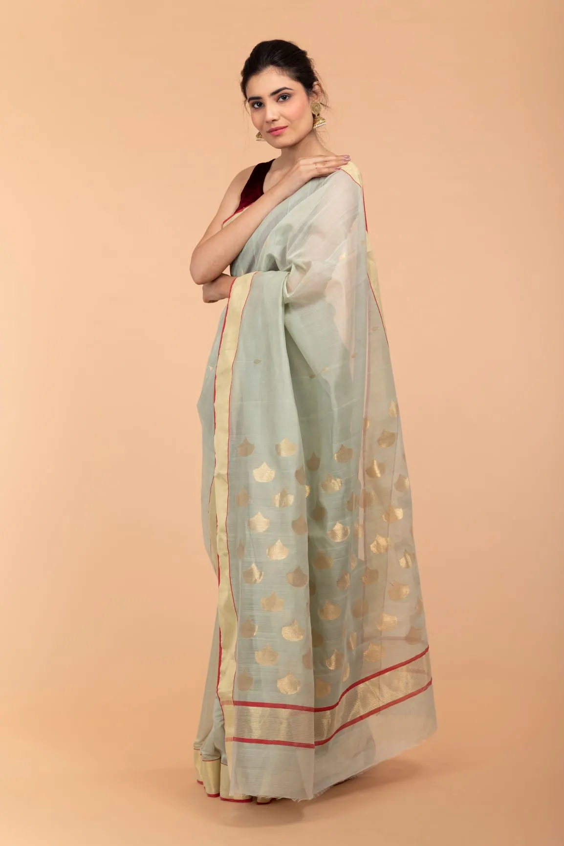 Avocado Green Chanderi Handloom Saree