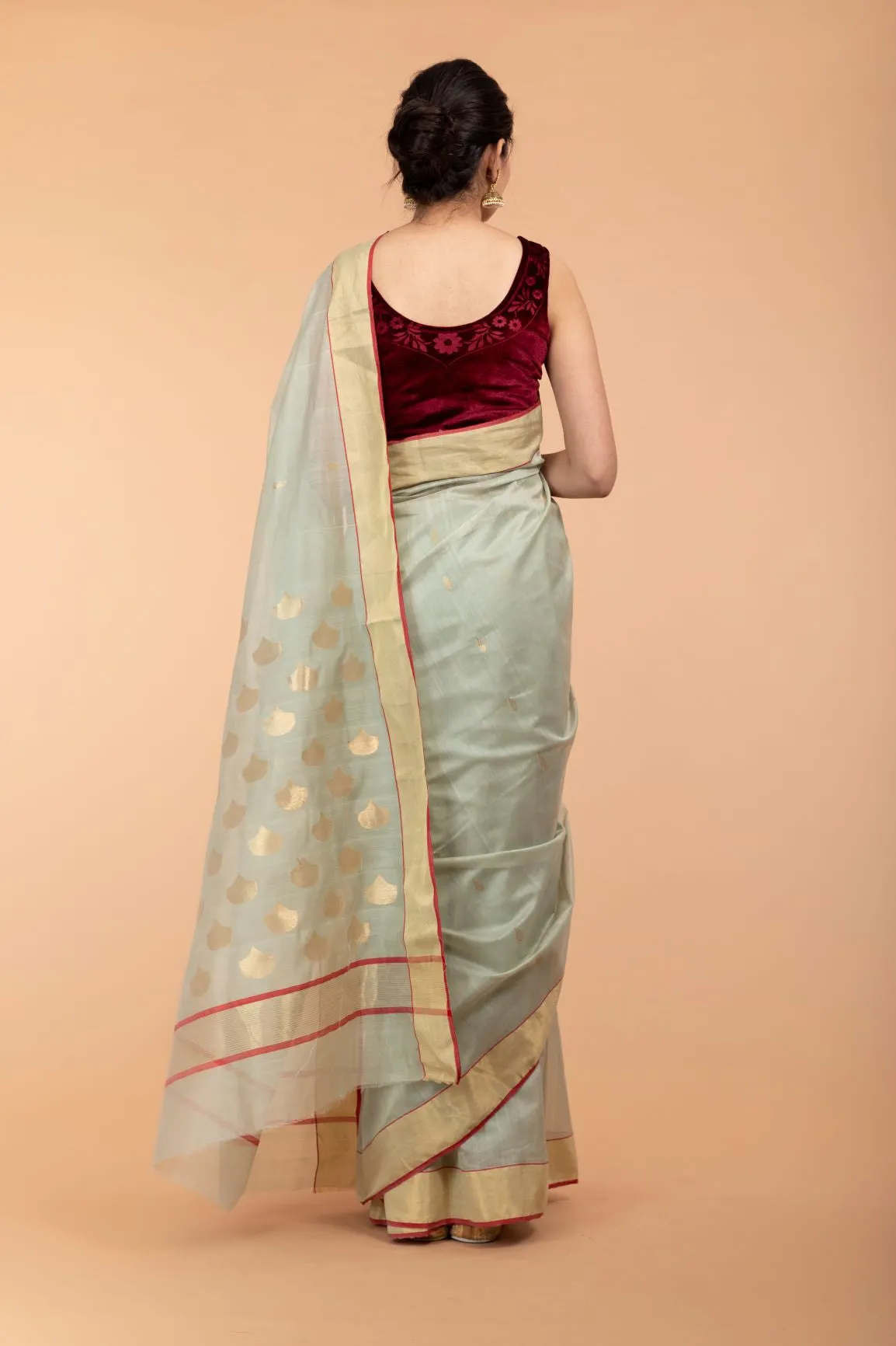 Avocado Green Chanderi Handloom Saree