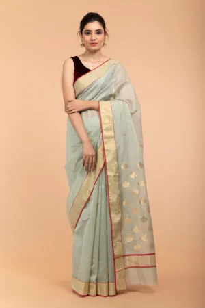 Avocado Green Chanderi Handloom Saree