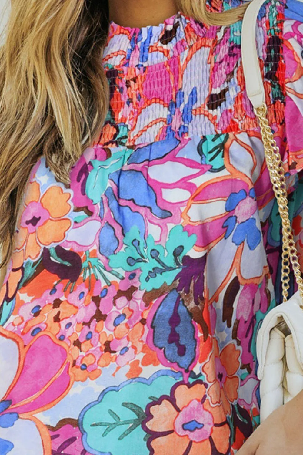 Be Grateful Floral Smocked Flutter Sleeve Top