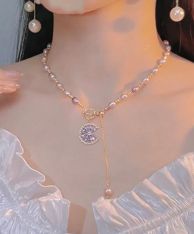 Beautiful Purple Sterling Silver Overgild Zircon Pearl Tassel Lariat NecklaceFine Silk Sterling Silver Broken Silver Gypsophila Necklace ET006