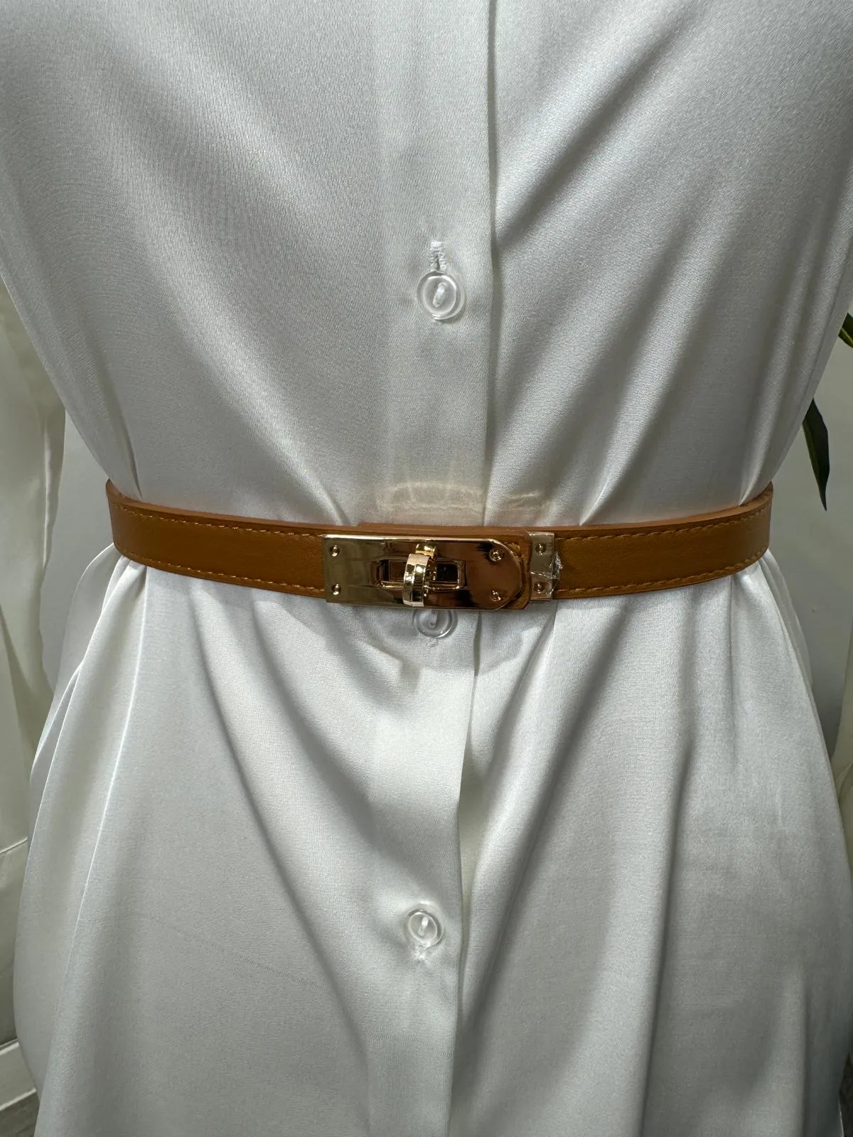 Belinda - Camel Belt with Gold Lock Buckle