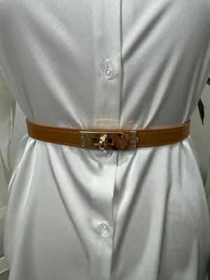 Belinda - Camel Belt with Gold Lock Buckle