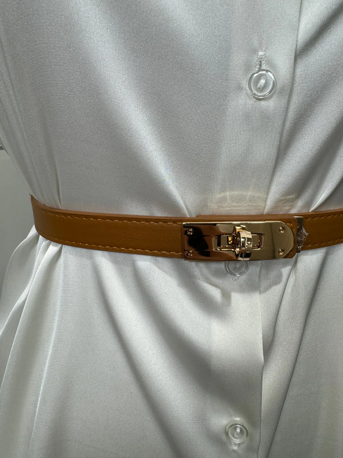 Belinda - Camel Belt with Gold Lock Buckle