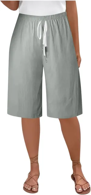 Bermuda Shorts for Women Trendy Summer Casual Elastic High Waisted Drawstring Wide Leg Lounge Shorts Trousers