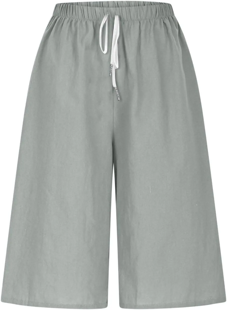 Bermuda Shorts for Women Trendy Summer Casual Elastic High Waisted Drawstring Wide Leg Lounge Shorts Trousers