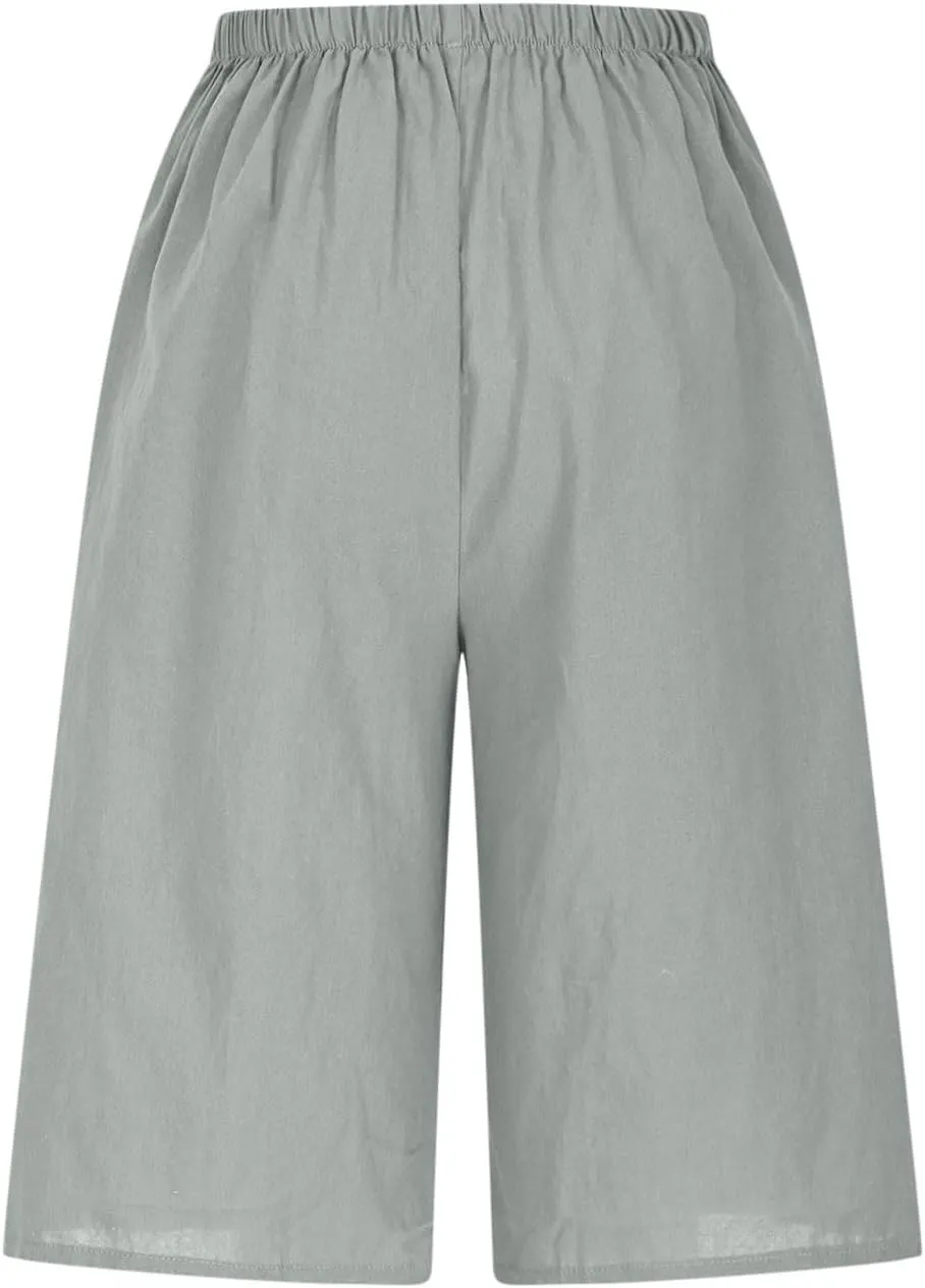 Bermuda Shorts for Women Trendy Summer Casual Elastic High Waisted Drawstring Wide Leg Lounge Shorts Trousers