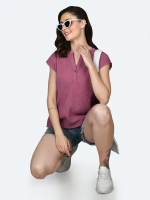 Berry Colored Self Design Round Neck Top