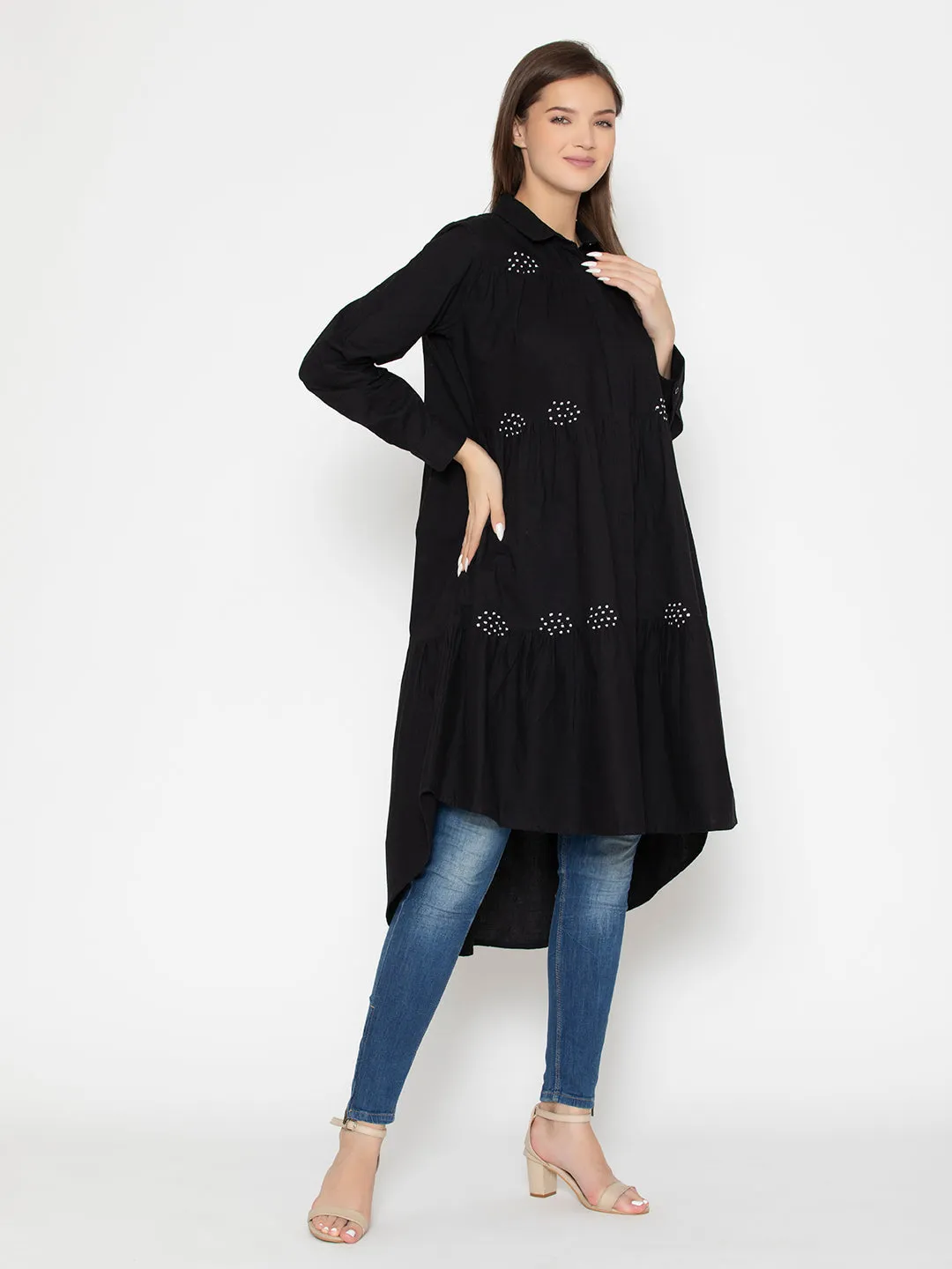 Black Cotton Eternal Noble Dotted Tunic