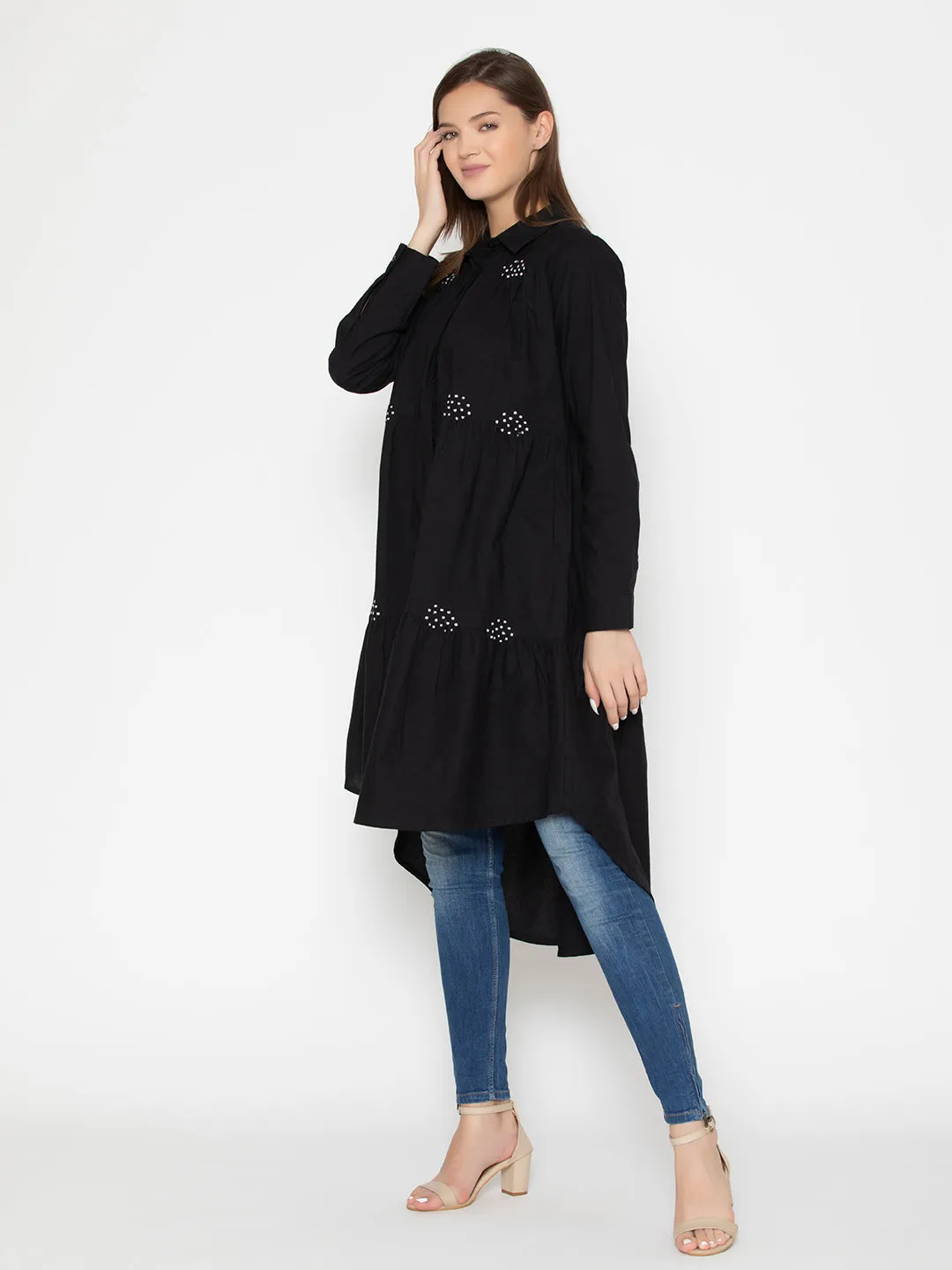 Black Cotton Eternal Noble Dotted Tunic