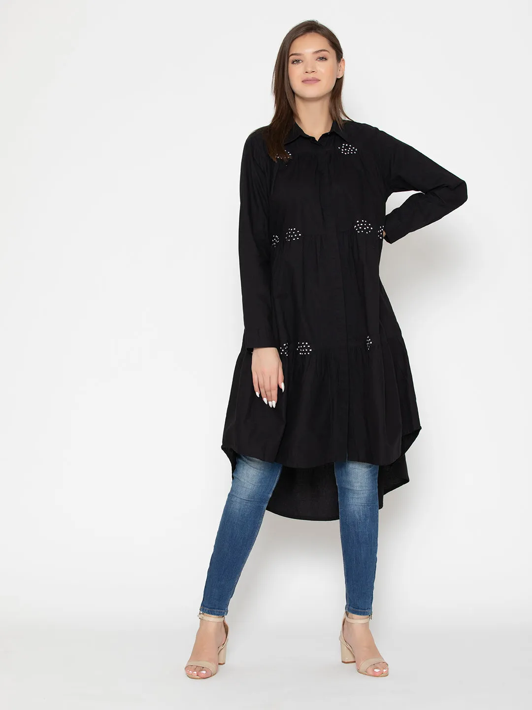 Black Cotton Eternal Noble Dotted Tunic
