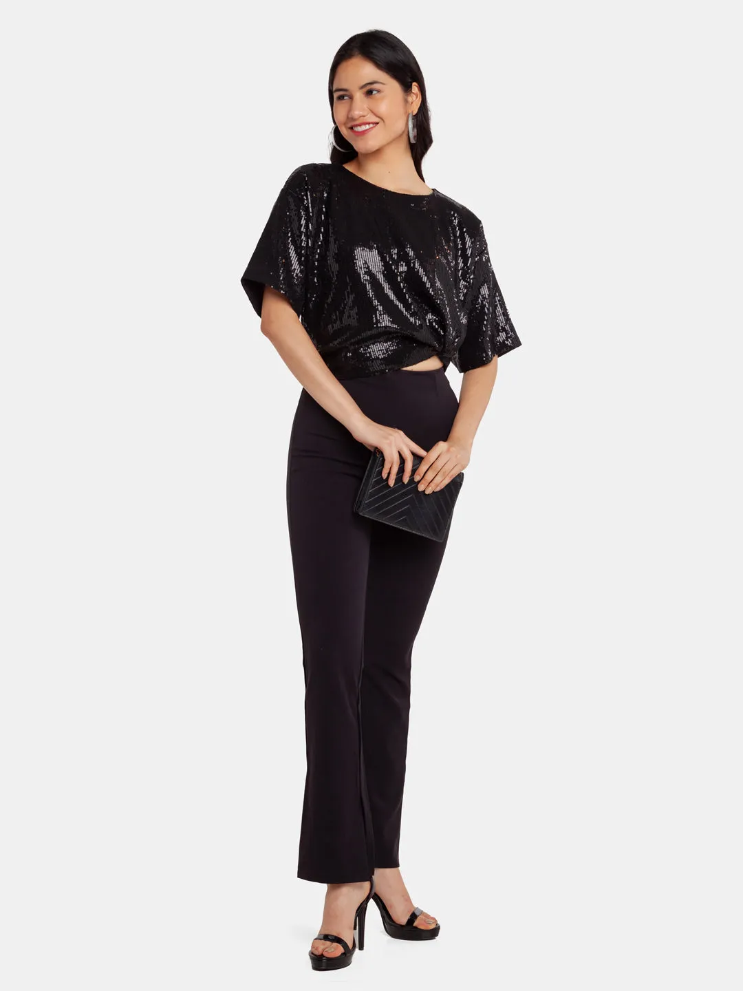 Black Embellished Cropped Top