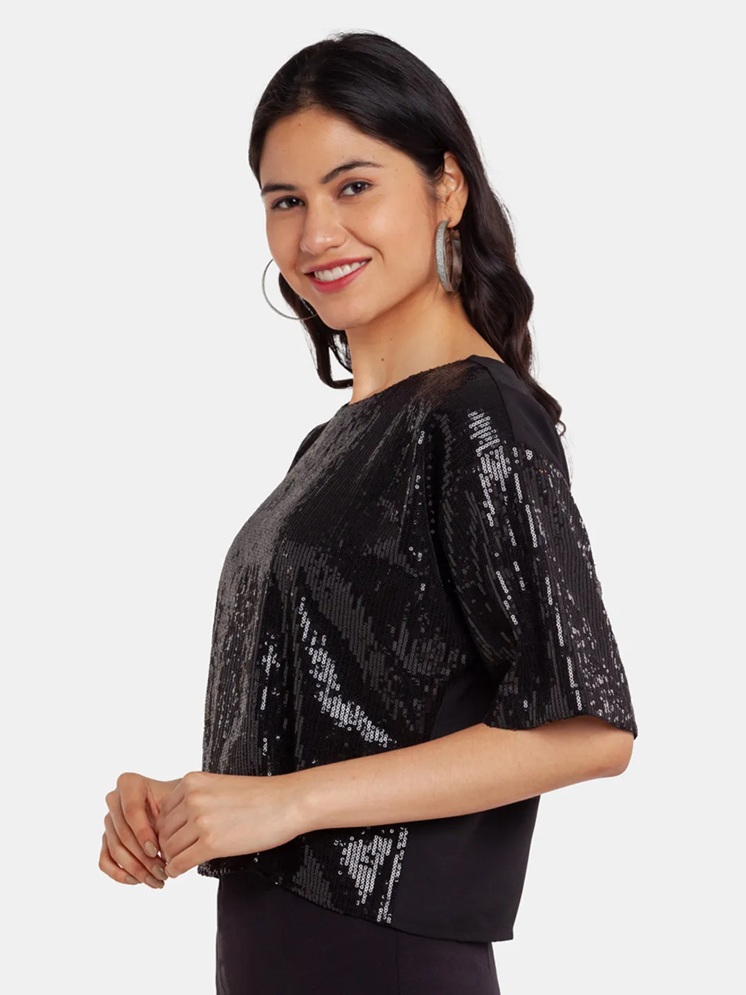 Black Embellished Cropped Top