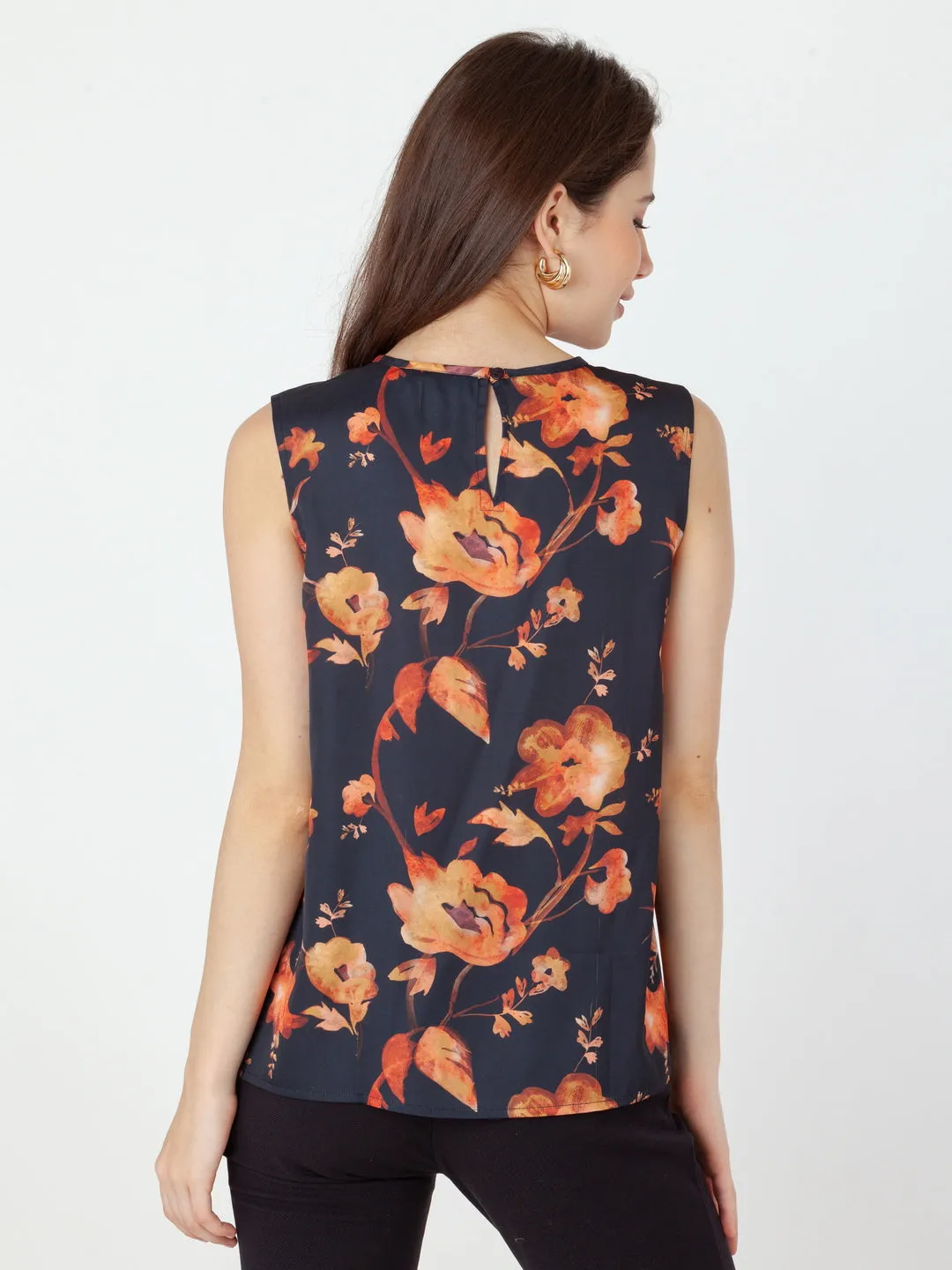 Black Printed Straight Top