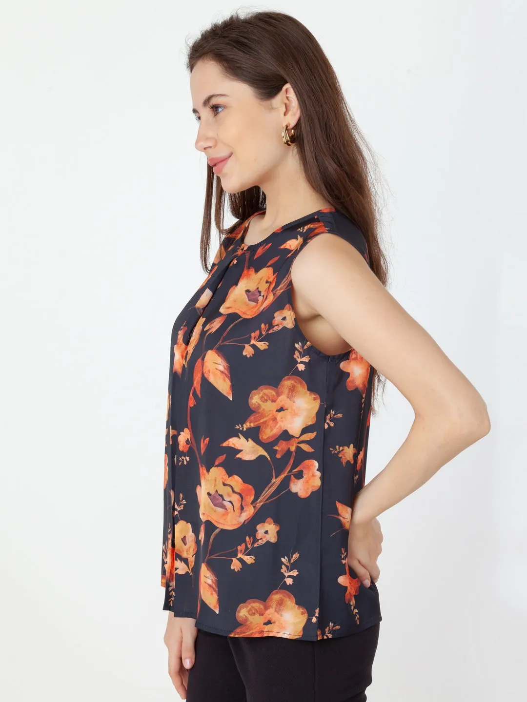 Black Printed Straight Top