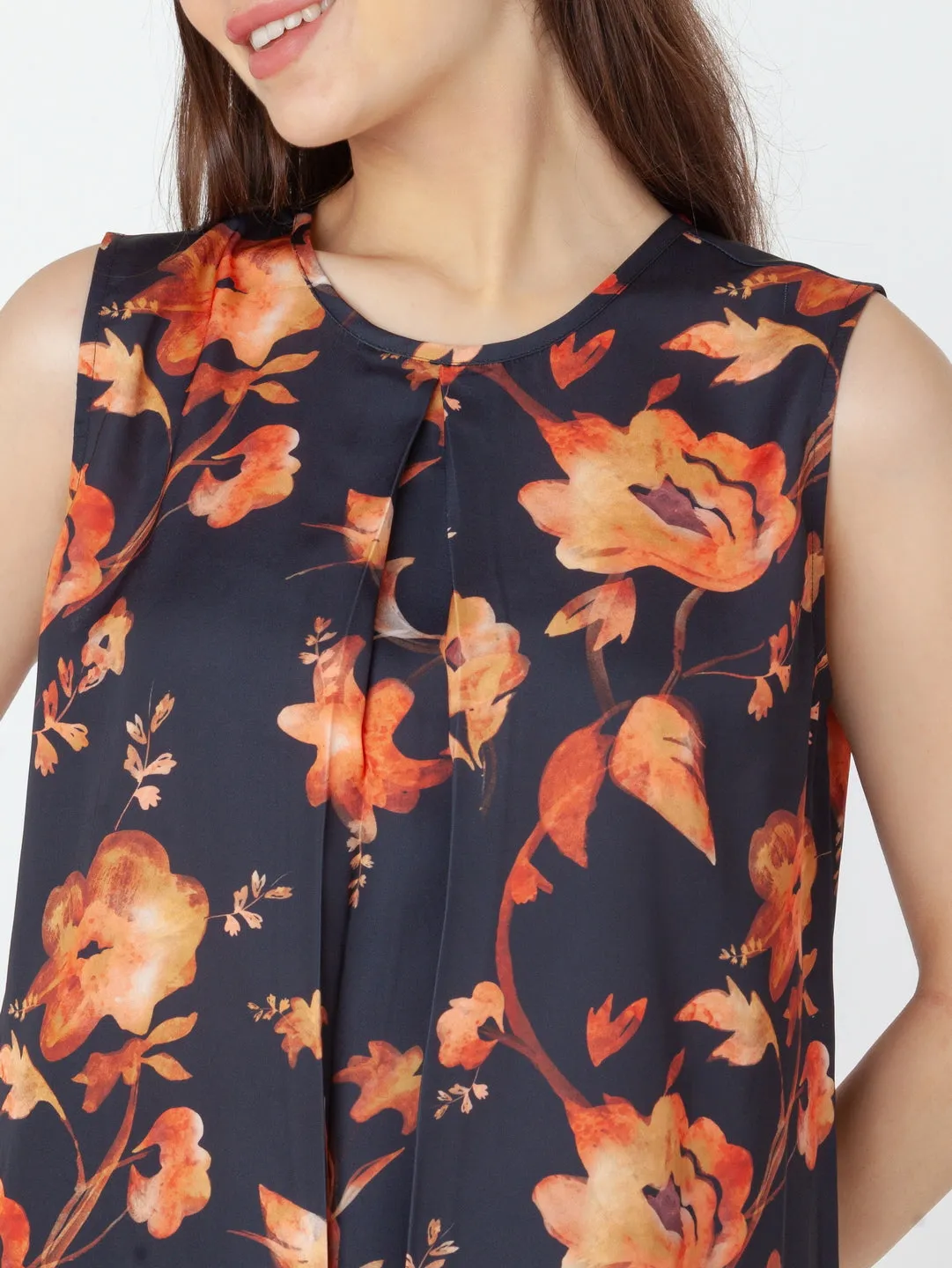 Black Printed Straight Top