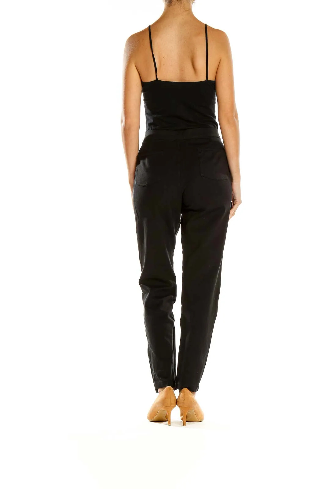 Black Sleek Mesh-Detailed Pants