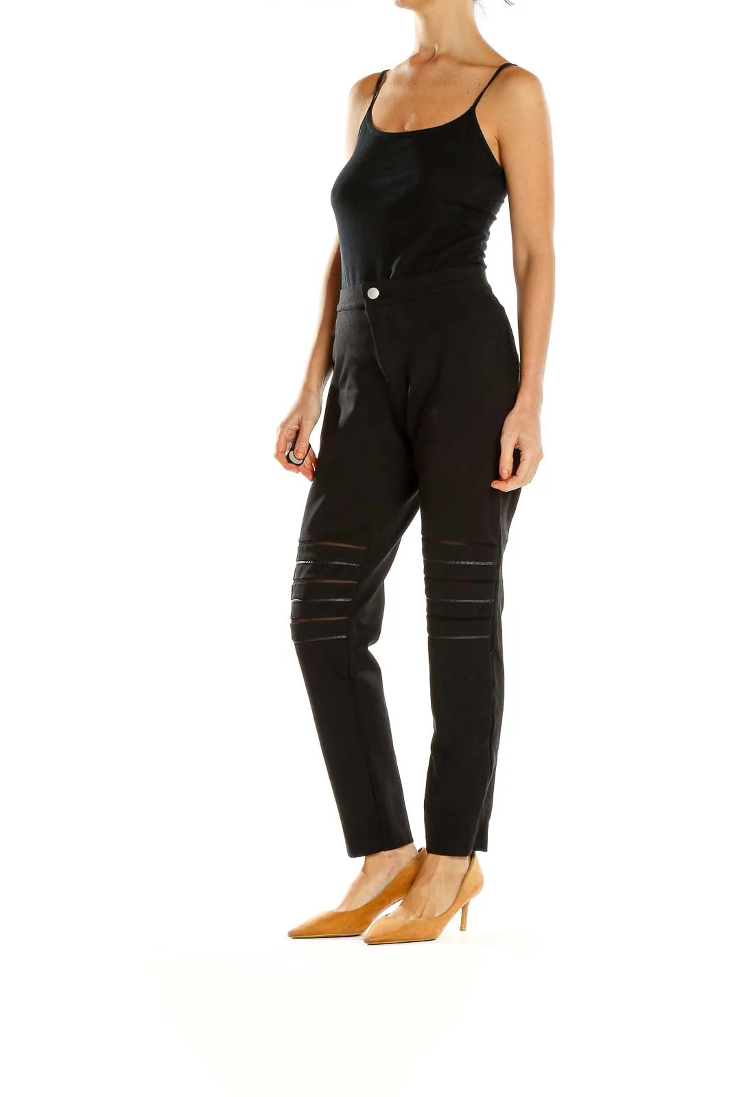 Black Sleek Mesh-Detailed Pants