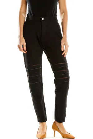 Black Sleek Mesh-Detailed Pants
