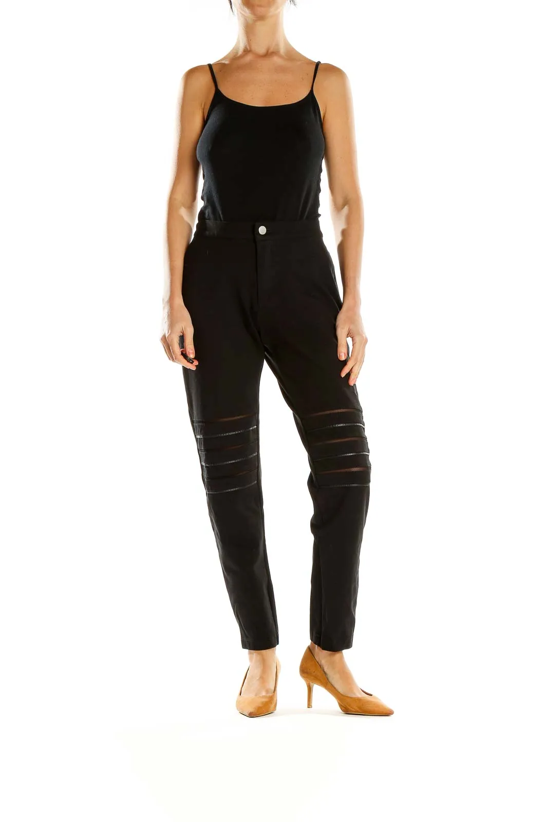 Black Sleek Mesh-Detailed Pants