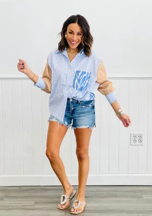 Blue Combo Multi Pattern Color Block Shirt (Reg & Plus)
