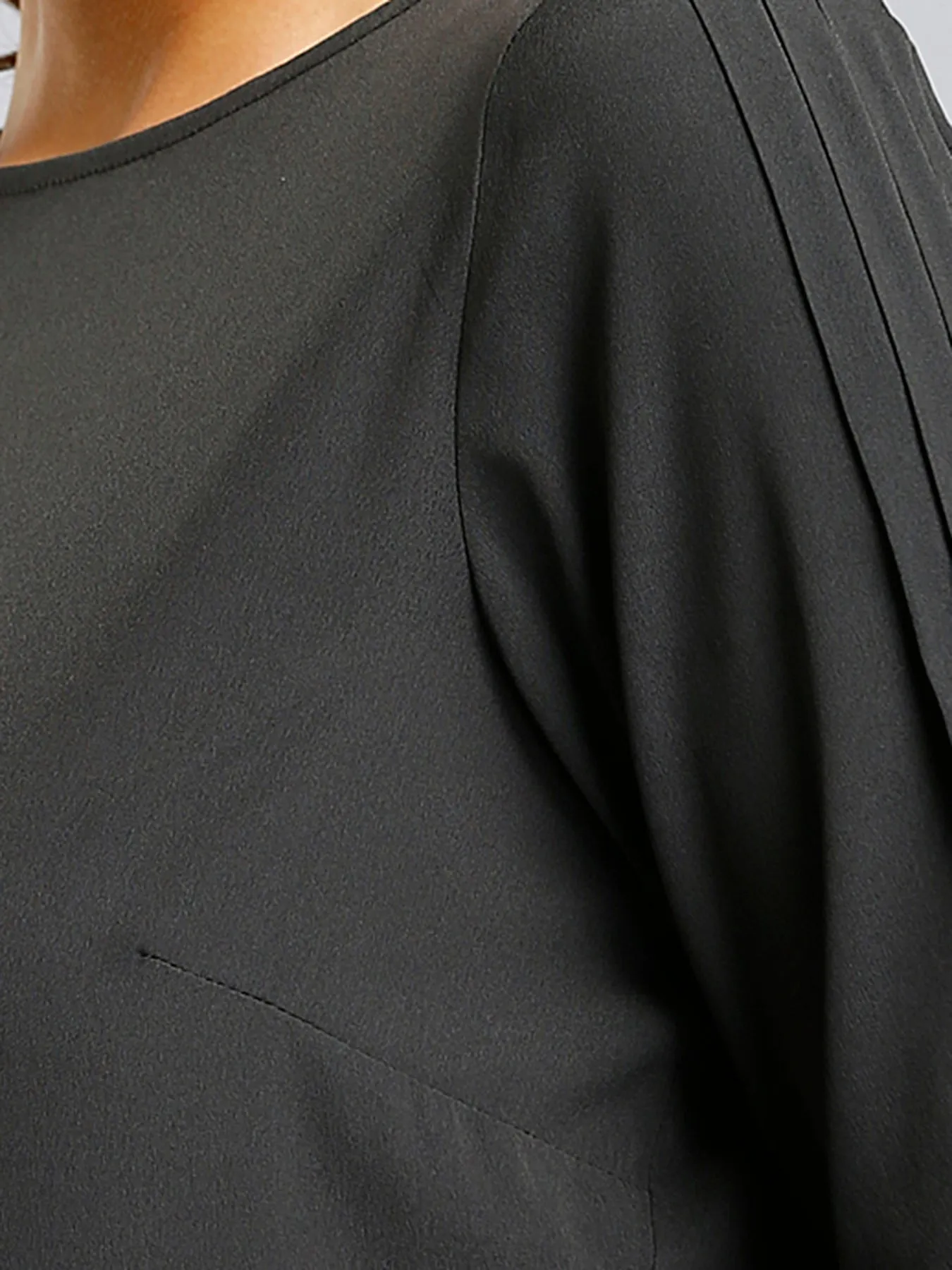 Boat Neck Top With Pleated Sleeves - Grey