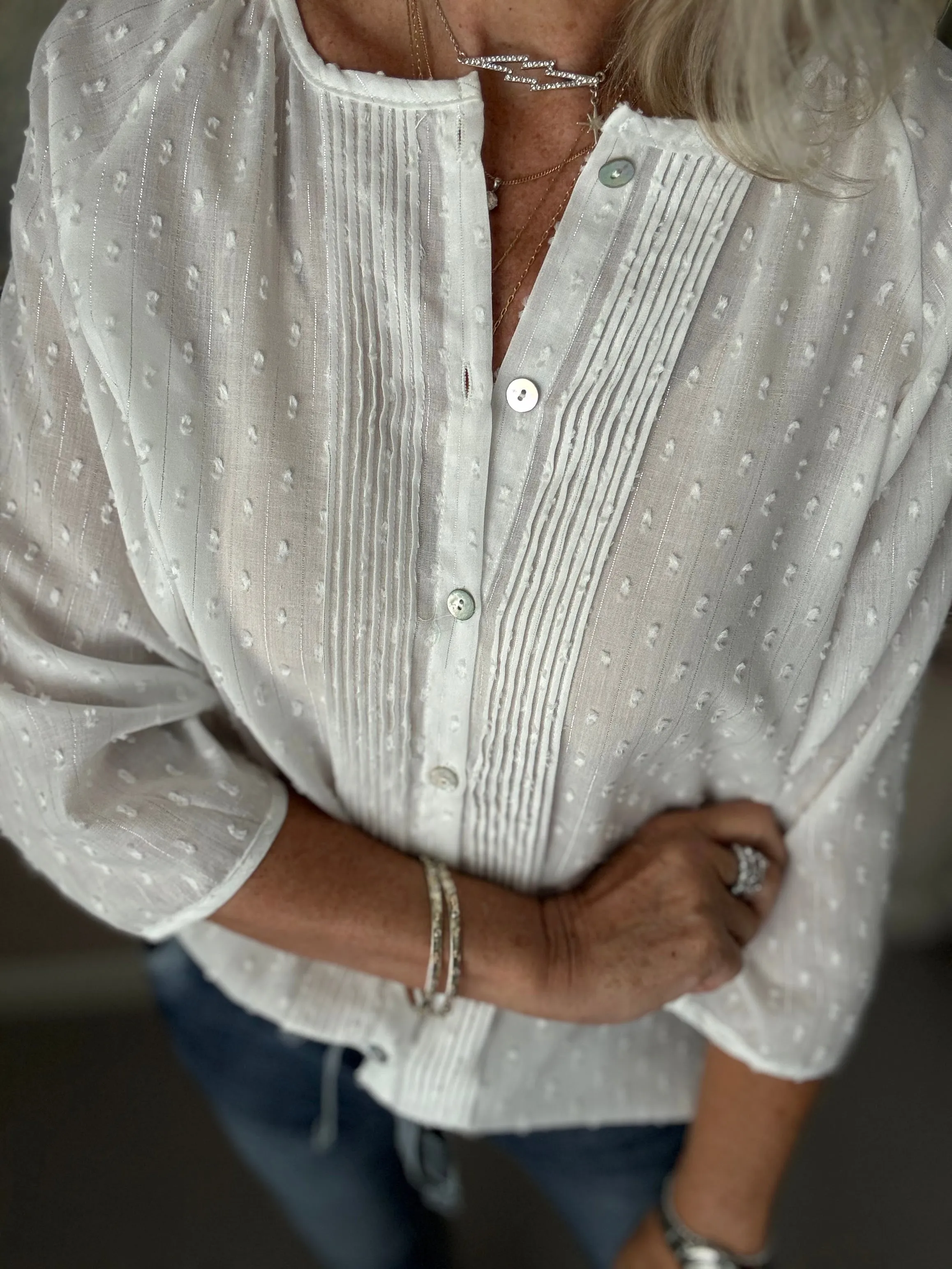 Bobble Blouse in Ivory & Silver