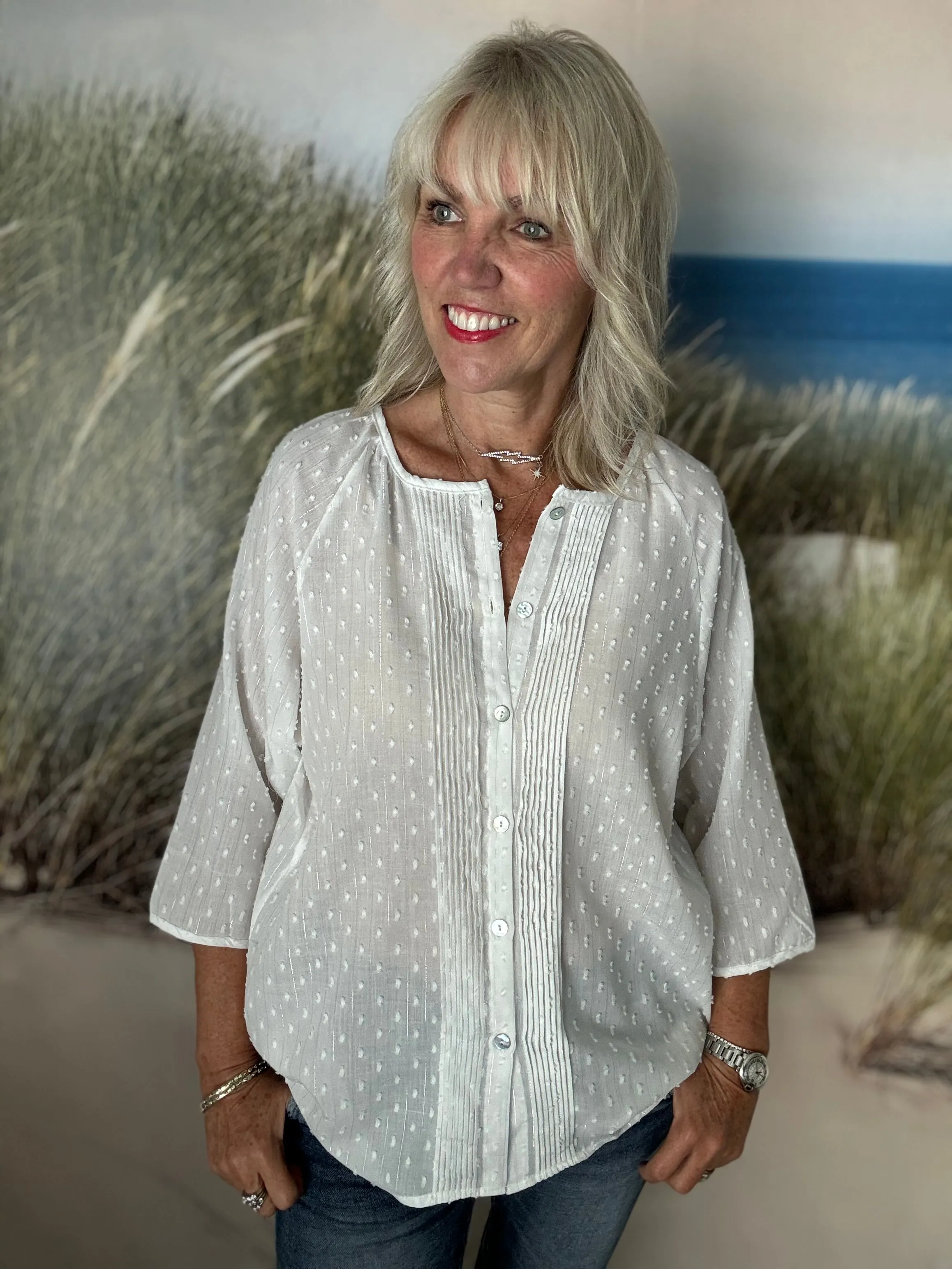 Bobble Blouse in Ivory & Silver