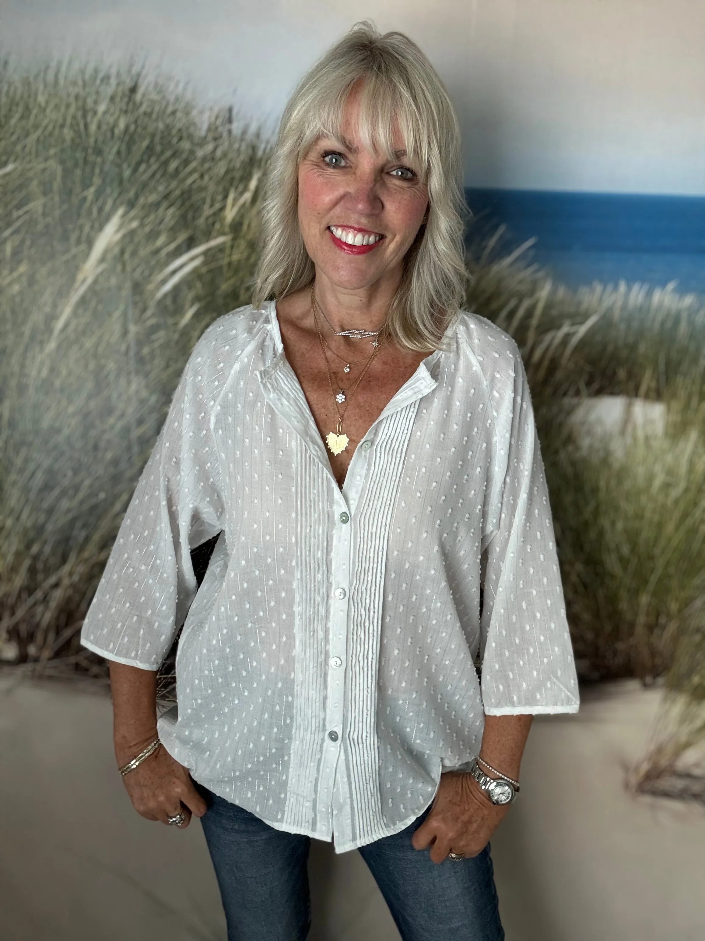 Bobble Blouse in Ivory & Silver