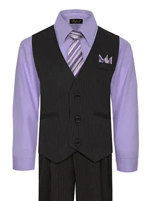 Boys Vest Pants Pinstriped 5 Piece Set With Shirt And Tie - Lilac
