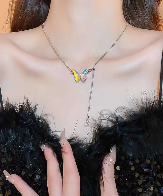 Brief Silk Stainless Steel Butterfly Tassel Pendant Necklace II022