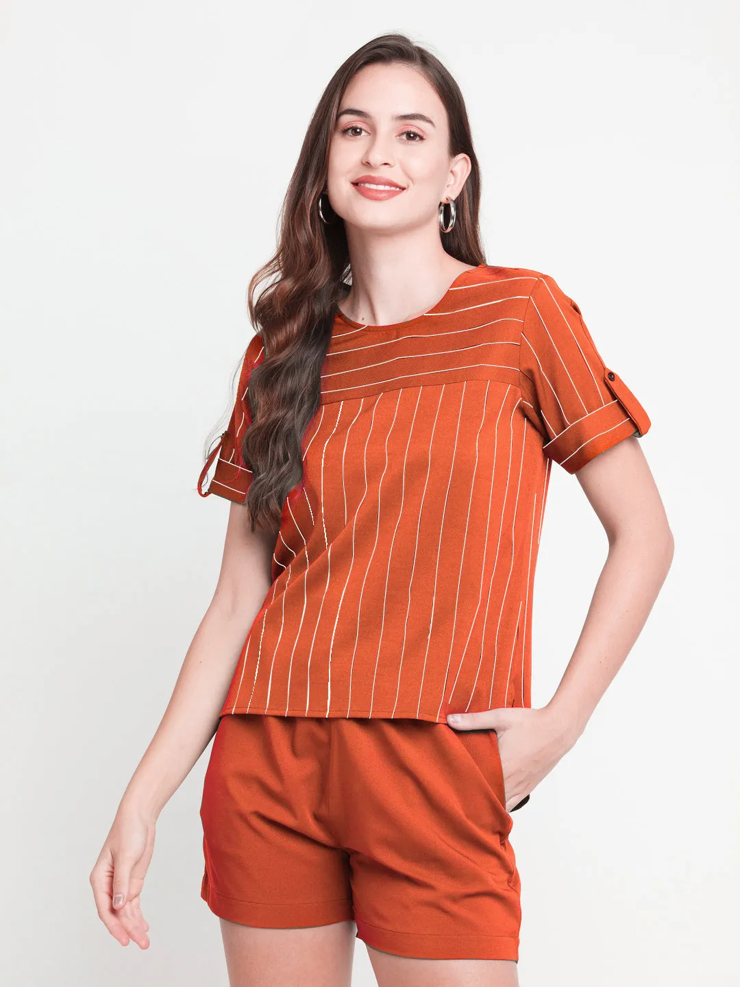 Brown Striped Regular Top