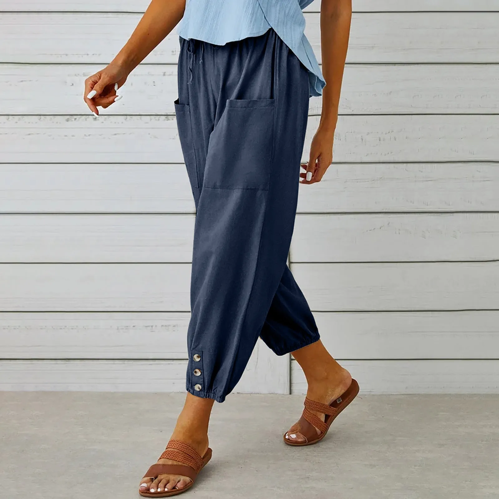 Button Casual Cropped Pants